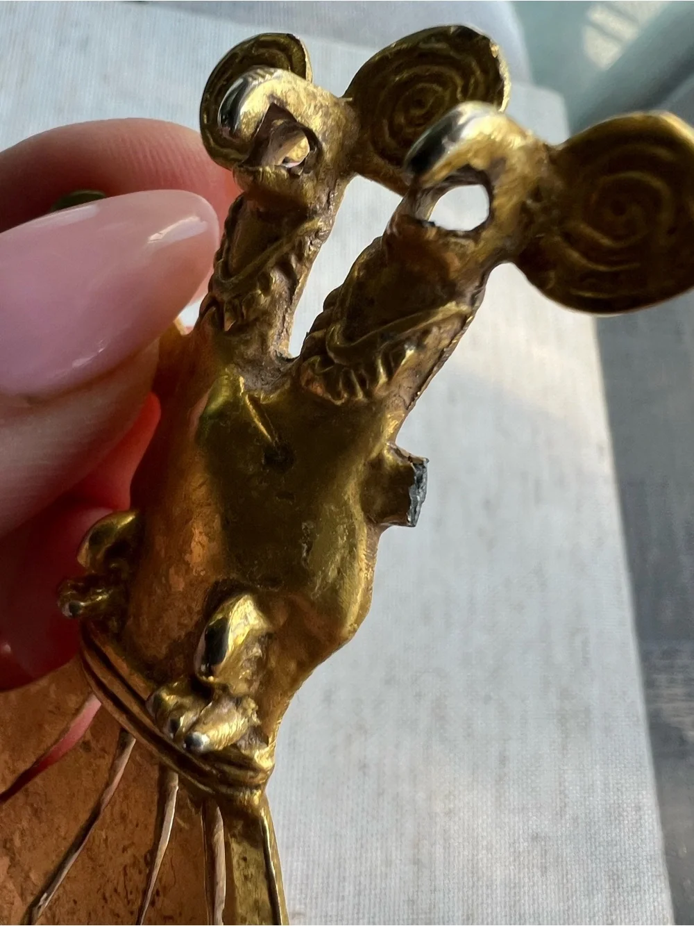 Brass Double-Headed Bird Pendant - Gold Tone